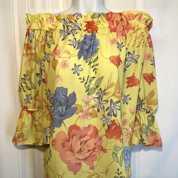 NWT Size Large Women's Off Shoulder Yellow Floral Top by Sweet Pea for NY & Co. - Picture 1 of 8